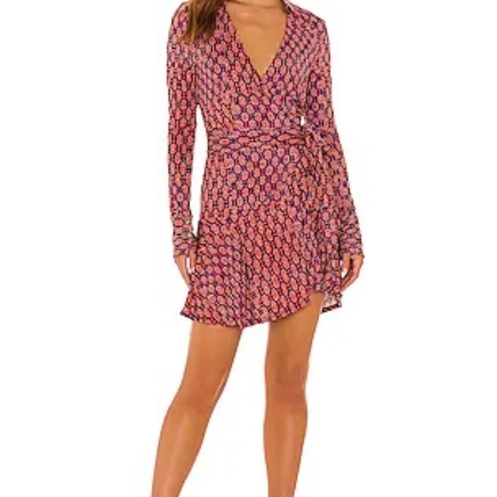 FREE PEOPLE Rhetta wrap mini dress in rusty rose/navy combo - Picture 1 of 8